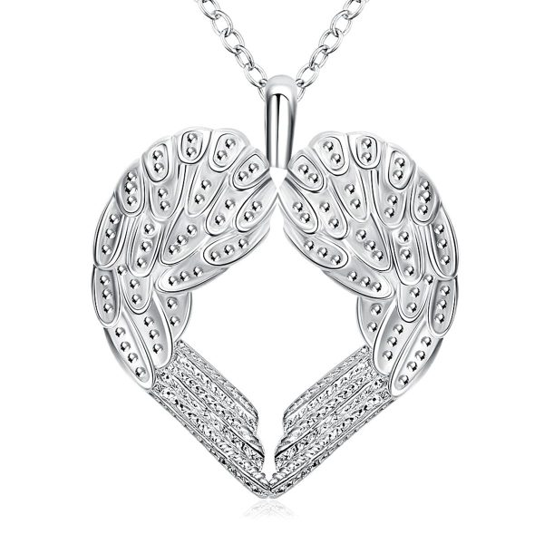 Silver-Plated Heart Shape Wings Pendant Necklace Cheap