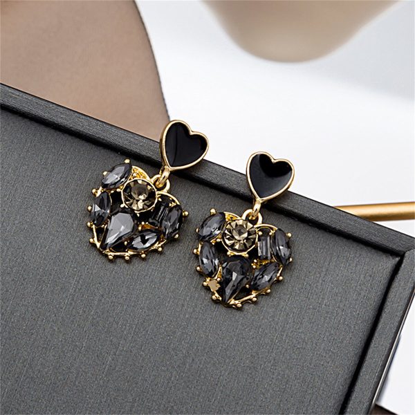 Black Crystal & 18K Gold-Plated Heart Drop Earrings Discount