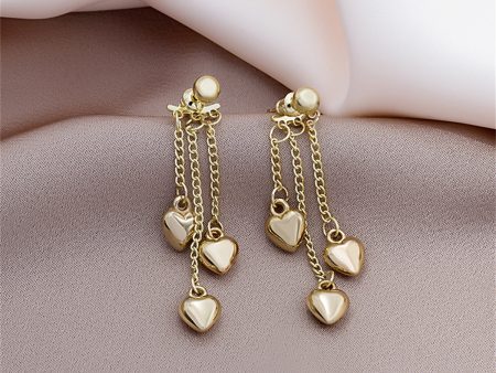 18K Gold-Plated Heart Tassel Drop Earrings For Cheap