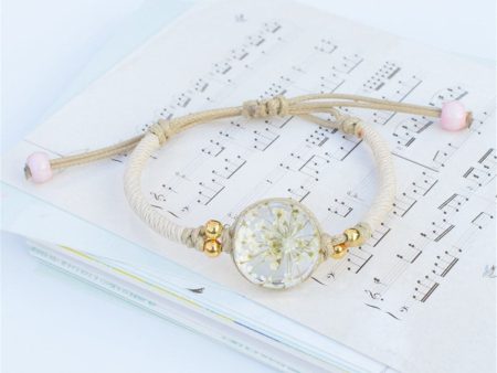 White Gypsophila & Gold-Plated Bead Adjustable Bracelet Online Hot Sale