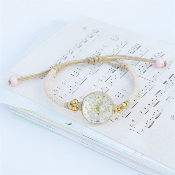 White Gypsophila & Gold-Plated Bead Adjustable Bracelet Online Hot Sale