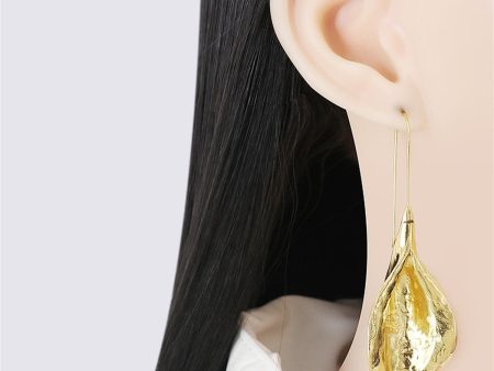 18K Gold-Plated Leaf Drop Earrings For Sale