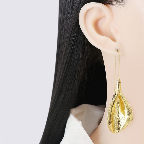 18K Gold-Plated Leaf Drop Earrings For Sale