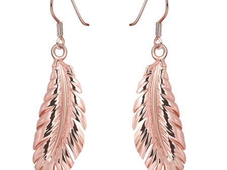 18K Rose Gold-Plated Feather Drop Earrings For Sale