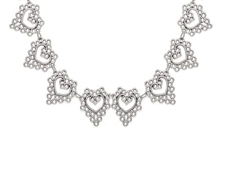 Silver-Plated Open Flower Heart Choker Necklace on Sale