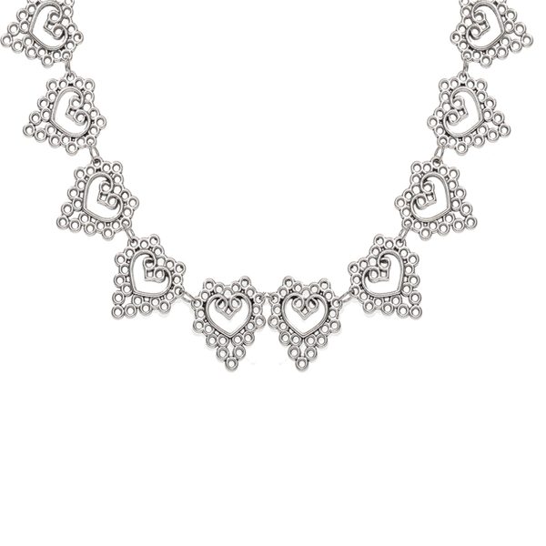 Silver-Plated Open Flower Heart Choker Necklace on Sale