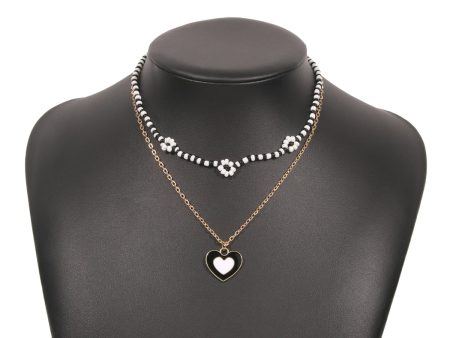 Black Howlite & Enamel 18K Gold-Plated Mum Chain Heart Pendant Necklace Set For Cheap