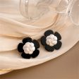 Black & White Floral Stud Earrings For Sale