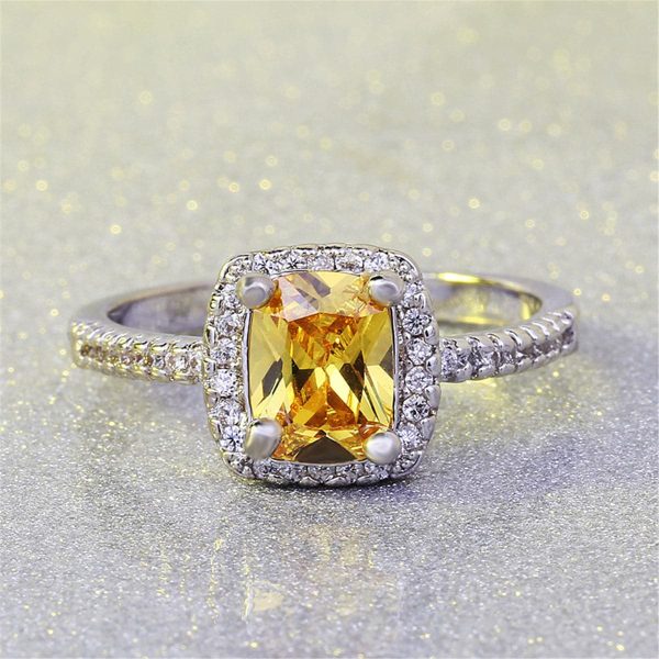 Yellow Crystal & Silver-Plated Square-Cut Ring For Cheap