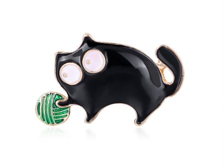 Gold-Plated & Black Oil Drop Cat Brooch Online