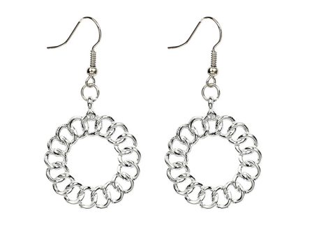 Silver-Plated Open Figaro Round Drop Earrings on Sale