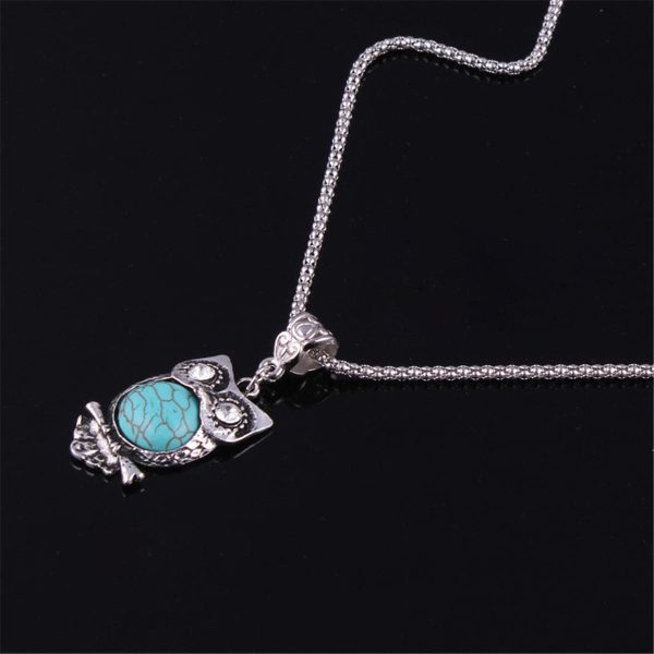 Turquoise & Cubic Zirconia Owl Pendant Necklace Fashion