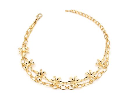 18K Gold-Plated Flower Layered Station Anklet on Sale