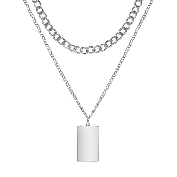 Silver-Plated Rectangle Layered Pendant Necklace Supply