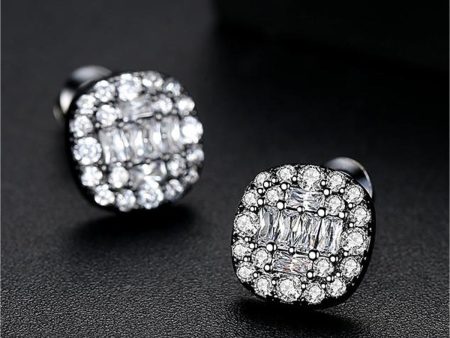 Black Crystal & Cubic Zirconia Round Stud Earrings Cheap