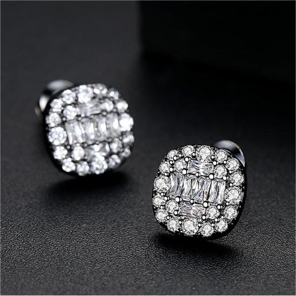 Black Crystal & Cubic Zirconia Round Stud Earrings Cheap