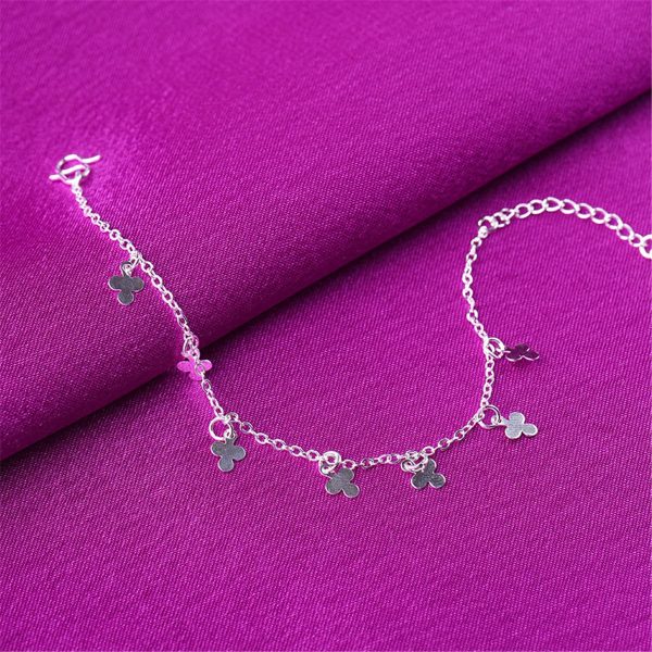 Silver-Plated Clover Charm Anklet Hot on Sale