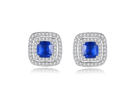 Blue Crystal & Cubic Zirconia Silver-Plated Halo Square Stud Earrings Hot on Sale