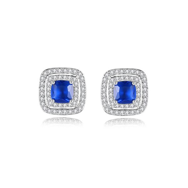 Blue Crystal & Cubic Zirconia Silver-Plated Halo Square Stud Earrings Hot on Sale