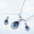 Blue & Silver-Plated Greek Key Pendant Necklace & Drop Earrings For Cheap