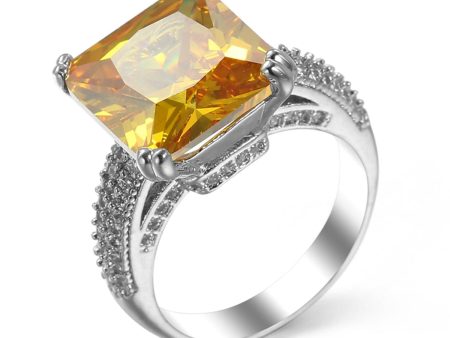 Yellow Crystal & Silver-Plated Princess-Cut Ring For Cheap