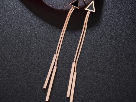 18K Rose Gold-Plated & Black Triangle & Tassel Drop Earrings Hot on Sale