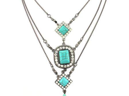 Turquoise & Cubic Zirconia Layered Pendant Necklace For Discount