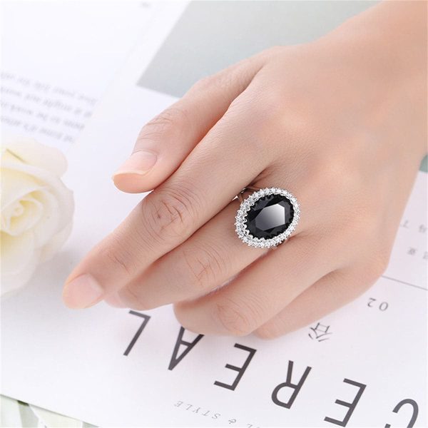 Black Crystal & Cubic Zirconia Oval Ring Cheap