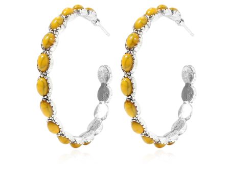 Yellow Turquoise & Silver-Plated Oval-Cut Hoop Earrings Discount