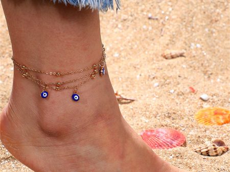 Blue & 18K Gold-Plated Evil Eye Layered Anklet Hot on Sale