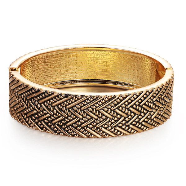 18K Gold-Plated Chevron Milgrain Hinge Bangle Sale