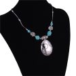 Turquoise & Silver-Plated Floral Teardrop Necklace For Discount