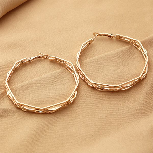 18K Gold-Plated Polygon Layered Hoop Earrings For Cheap