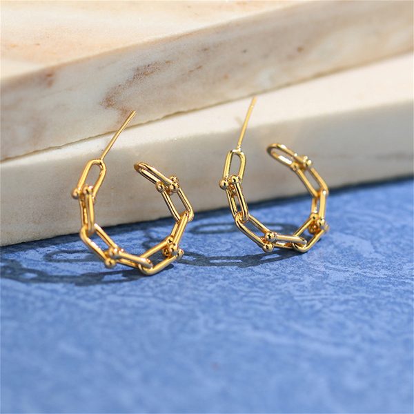 18K Gold-Plated Studded Paperclip Hoop Earrings Sale