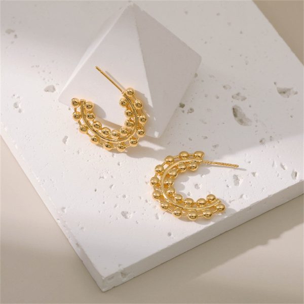 18K Gold-Plated Layered Beaded Huggie Earrings For Discount