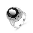 Black Crystal & Cubic Zirconia Oval Ring Cheap