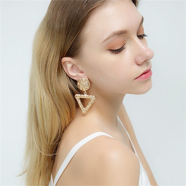 18K Gold-Plated Textured Open Triangle Drop Earrings For Discount