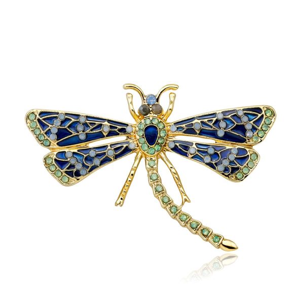 18K Gold-Plated & Blue Cubic Zirconia Dragonfly Brooch Discount