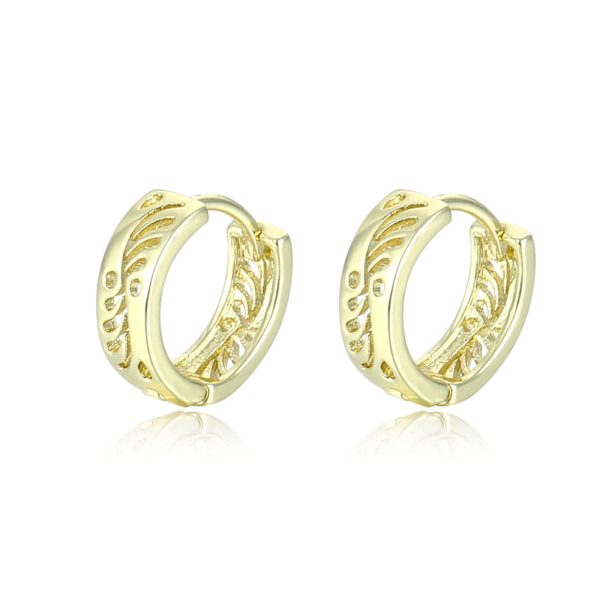 18K Gold-Plated Openwork Rattan Circle Huggie Earrings For Sale