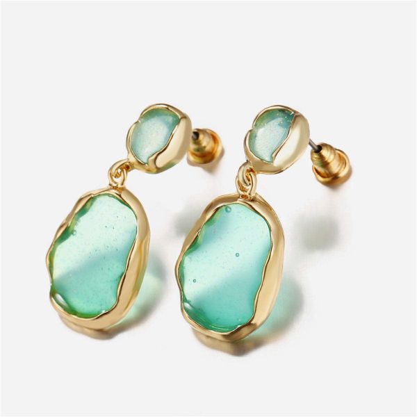 18K Gold-Plated & Green Oil Drip Drop Earring For Discount