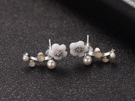 Shell & Pearl Silver-Plated Floral Ear Climbers Hot on Sale