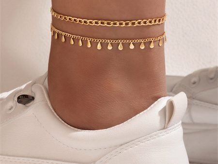 18K Gold-Plated Teardrop Charm Anklet Set on Sale