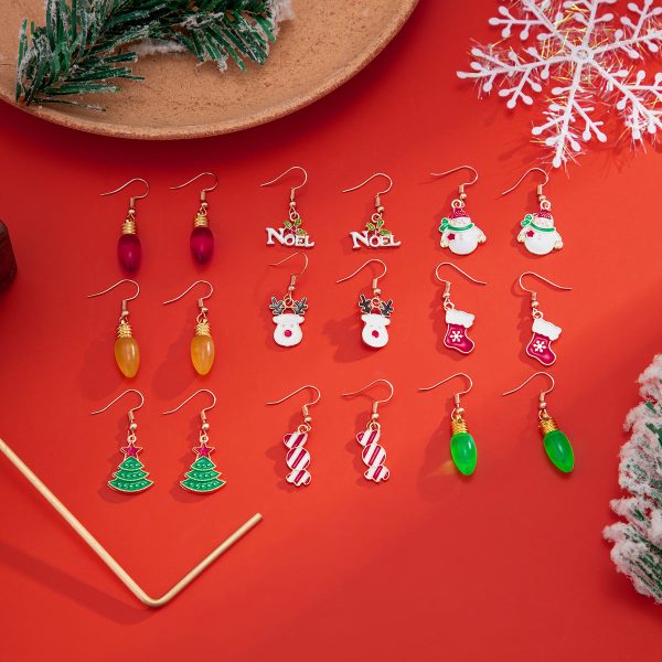 18K Gold-Plated Christmas Icons Nine-Pair Drop Earrings Set Online now