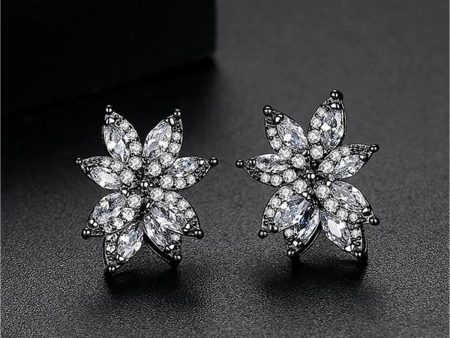 Black Crystal & Cubic Zirconia Flower Stud Earrings Cheap