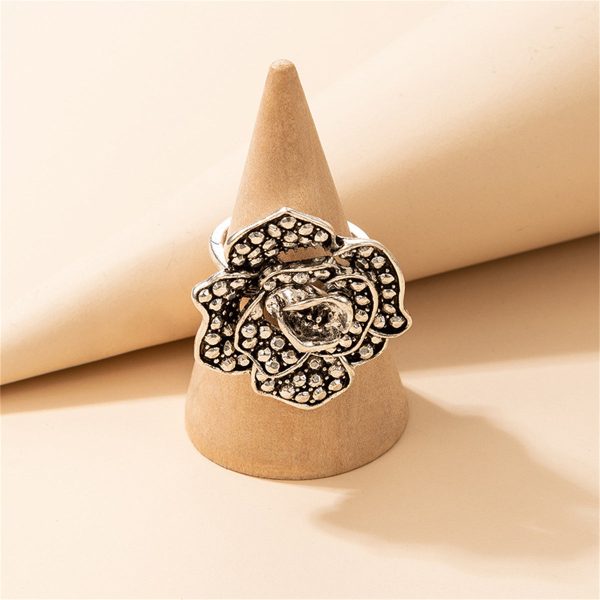 Silver-Plated Engraved Rose Ring Online now