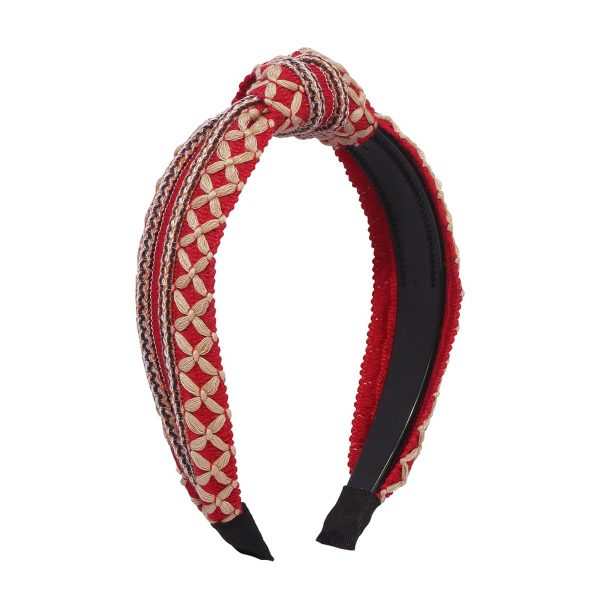 Red & Beige Geometric Knot-Accent Hard Headband Online Sale