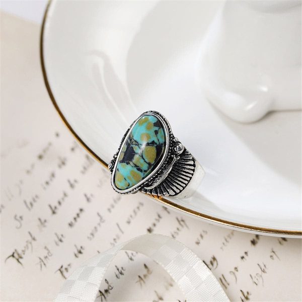 Turquoise & Silver-Plated Band Ring Online now