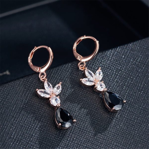 Black Crystal & 18K Rose Gold-Plated Flower Teardrop Earrings Supply