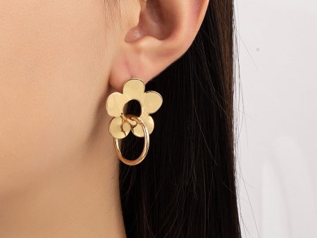 18K Gold-Plated Flower Circle Drop Earrings Fashion