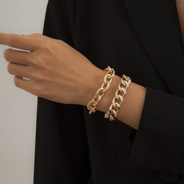 18K Gold-Plated Curb Chain Bracelet Set Sale